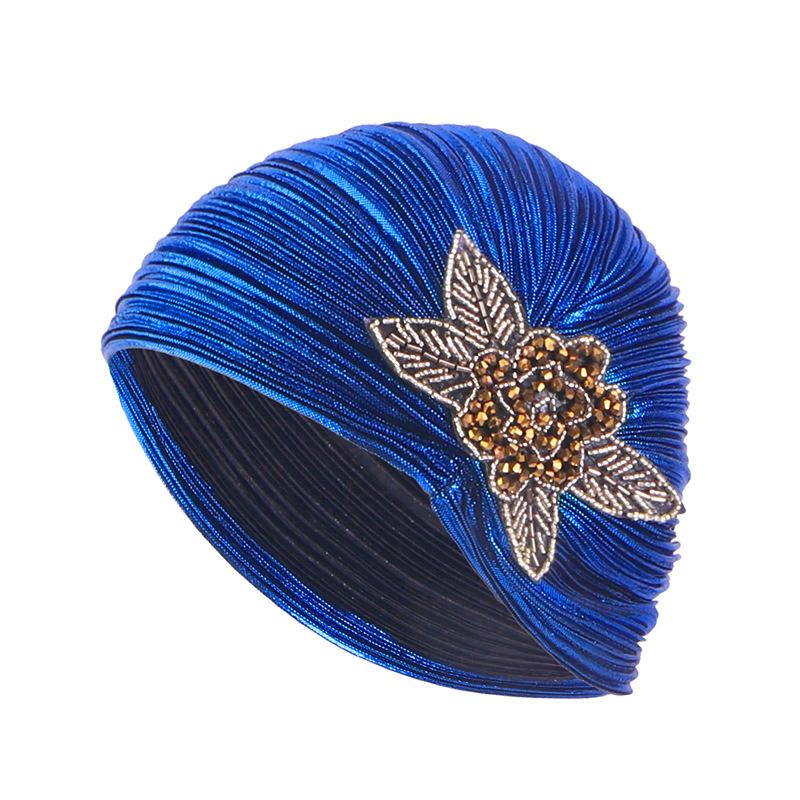 Nové dámské zlaté stříbrné turbanové čepice chemo bandana hidžáb plisovaná indická čepice turbante klobouk dámský šátek na vlasy muslimská pokrývka hlavy