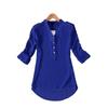 V Neck Chiffon Blouse With Large Pockets Loose Fit Long Sleeve Shirt For Women