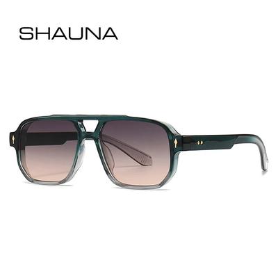 SHAUNA Retro Quadratische Sonnenbrille mit doppelter Brücke für Damen, Farbverlauf Gläser UV400 Modemarke Designer Nieten Sonnenbrille für Herren
