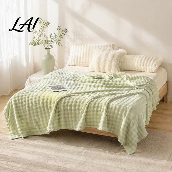 High Density Flannel Throw Soft Plush Blanket 3D Bubble Rabbit Fur Texture Thickened Thermal Comfortable Couch Throw Double-Sided Milk Velvet