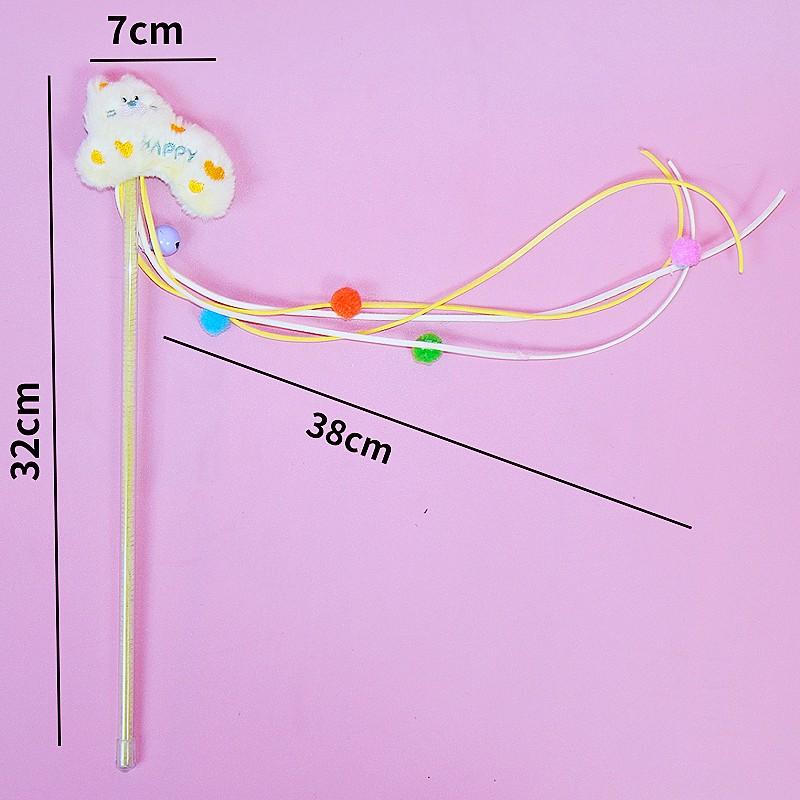 Cat Toy Tassel Stick Cat Toys Interactive Long Handle Cats Teaser Toy with Bell Cute Cartoon Plush Sticks Toys for Cats Scratch