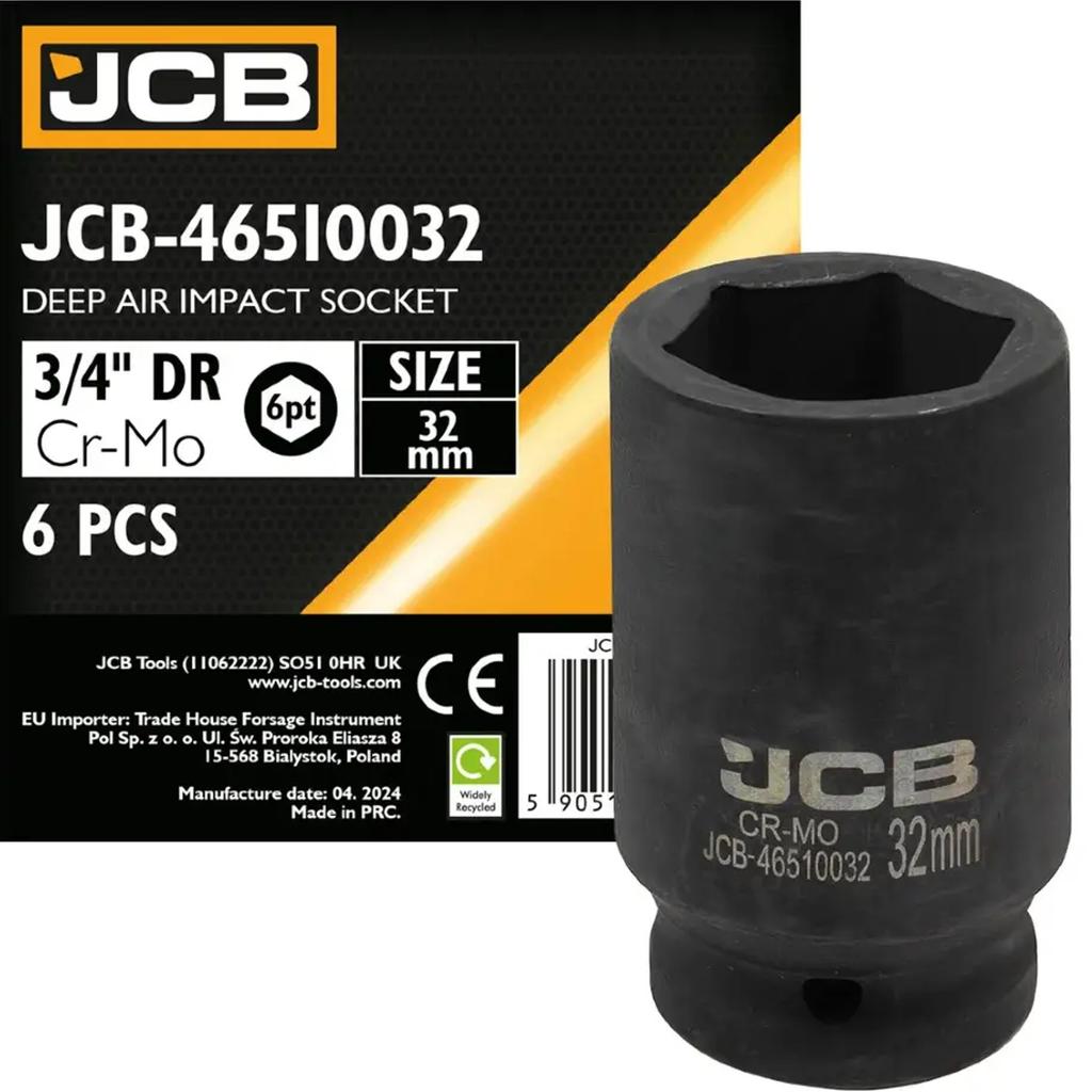 JCB 3/4" Cr-Mo Deep Impact Socket 6-Point 32mm