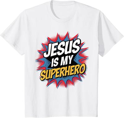 Men Jesus Is My Superhero Christian Kids Boy God Son Toddler T-Shirt Casual Funny Kid Graphic T Shirts Camiseta Streetwear