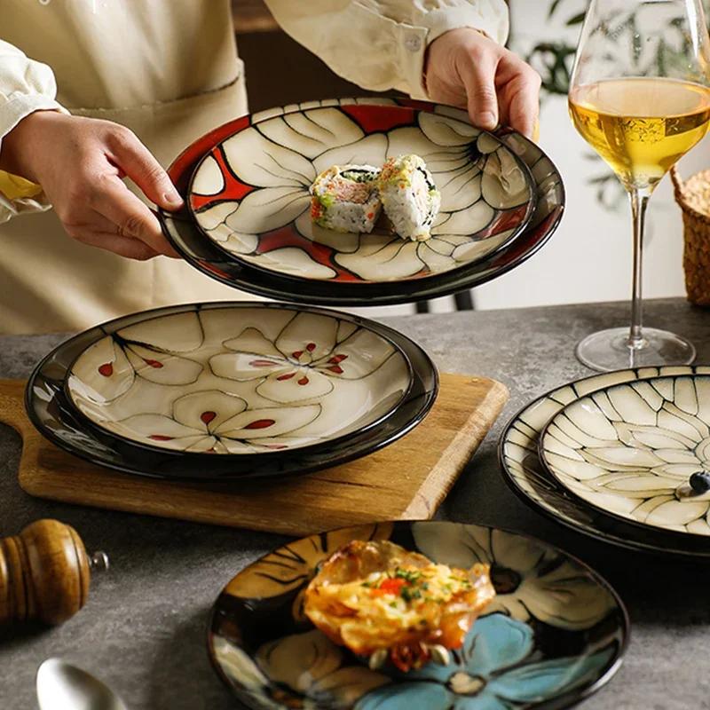 Light Luxury Flowers Ceramic Plate High End Restaurants Pasta Steak Plate Delicious Dishes Dining Plates Unique Home Tableware