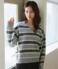 Banwonateullie Kn4280 Striped V-Neck Knit_Melange Gray
