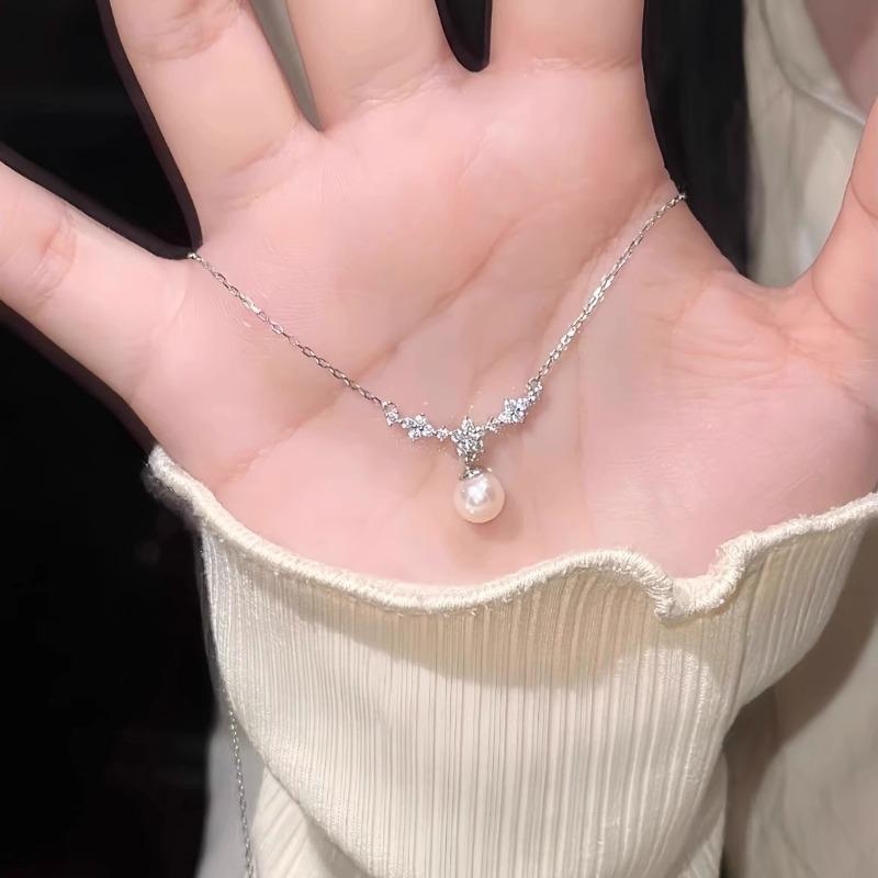 Single small pearl zircon necklace femininity celebrity niche design daily versatile trendy versatile