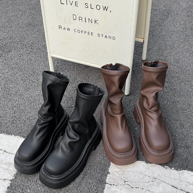 

Martin boots women s new pleated thick heel thick sole short thin boots sexy trend comfortable fashion boots 35