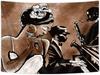 American Woman Jazz Tapestry,African Afro Black Girl Singing Jazzist Music Afrocentric Black Art Grunge Style Wall Tapestry Wall