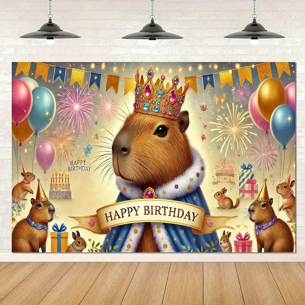 1 Capybara King Birthday celebration a cute capybara durable polyester banner for birthday party decoration