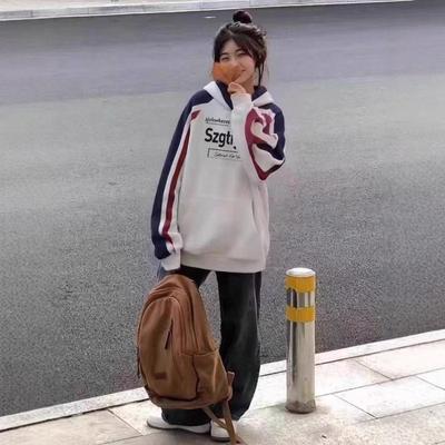 Retro Hooded Sweater Men's and Women's Autumn and Winter American Casual Loose Color Matching Top