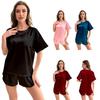 Plus Size Women's Ice Silk Summer Solid Color Short-sleeved Shorts Casual Home Wear Pajamas Set