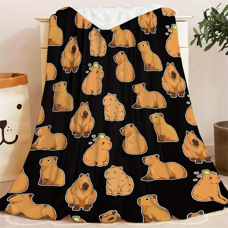[Allseason Use] Cute Capybara Flannel Blanket  Cozy Throw with Cartoon Capybaras Ideal for Youngsters, Animal Lovers   Portable