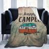 Cute Vintage Cartoon Happy Camper Fall Throw Blankets Luxury Soft Cozy Warm Blanket for Traveling Camping Outdoor