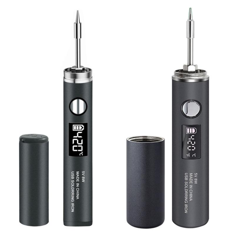 Adjustable Temperature Electric Soldering Iron USB Type C Charging Port Portable DIY Electronics Tool Replaceable Tip