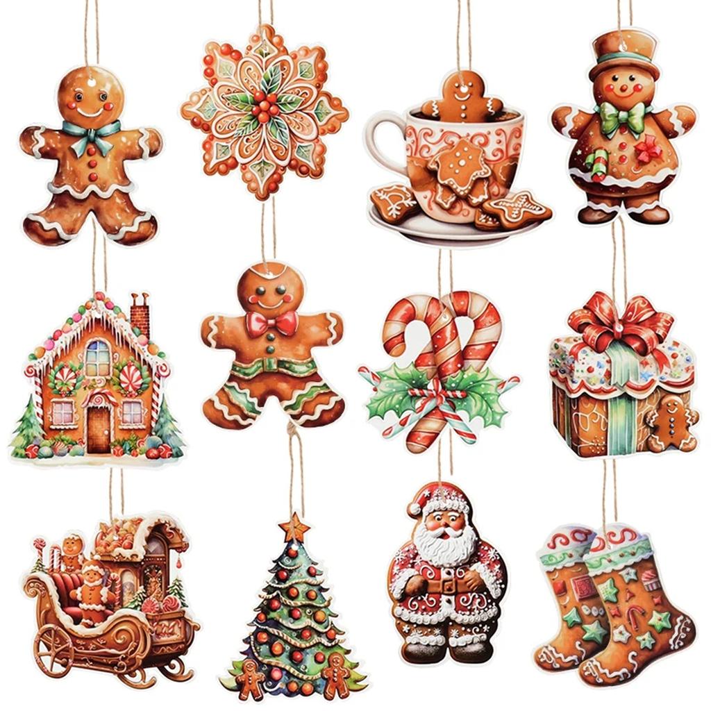 12Pcs Gingerbread Man Christmas Tree Ornaments Santa Paper Hanging Pendant Christmas Decorations for Home 2026 New Year 2026
