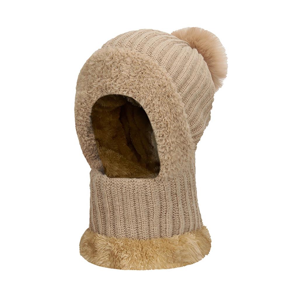 Women Winter Balaclava Hat Mask Neck Integrated Ear Protection Knitted Wool Hooded Cap Fleece Lined Windproof Wool Knit Ski Cap