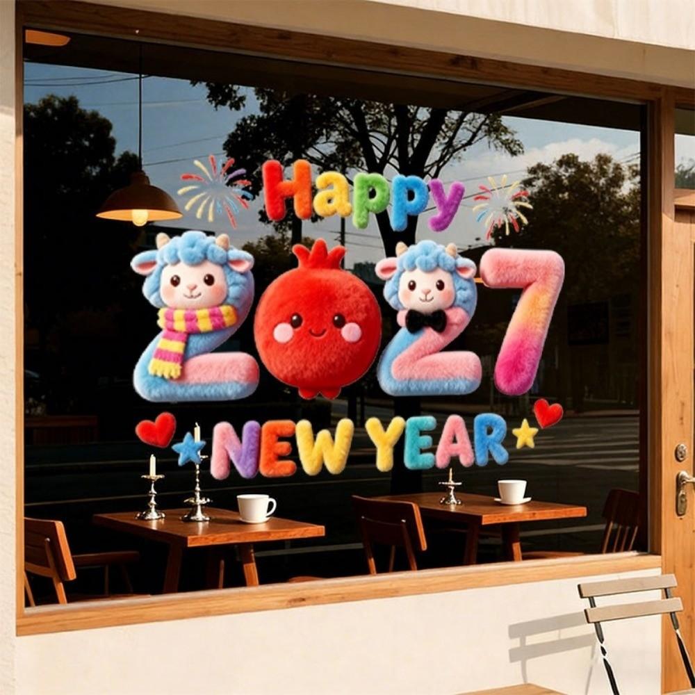 2D Flat Print Happy New Year Window Stickers Large Size 5D Window Glass Decor  Family Holiday