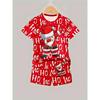 2pcs Boys' Christmas 3D Digital Print Outfit Set - Red  White Santa Snowman Reindeer Print Short Sleeve T-Shirt & Shorts, Lightweight Polyester
