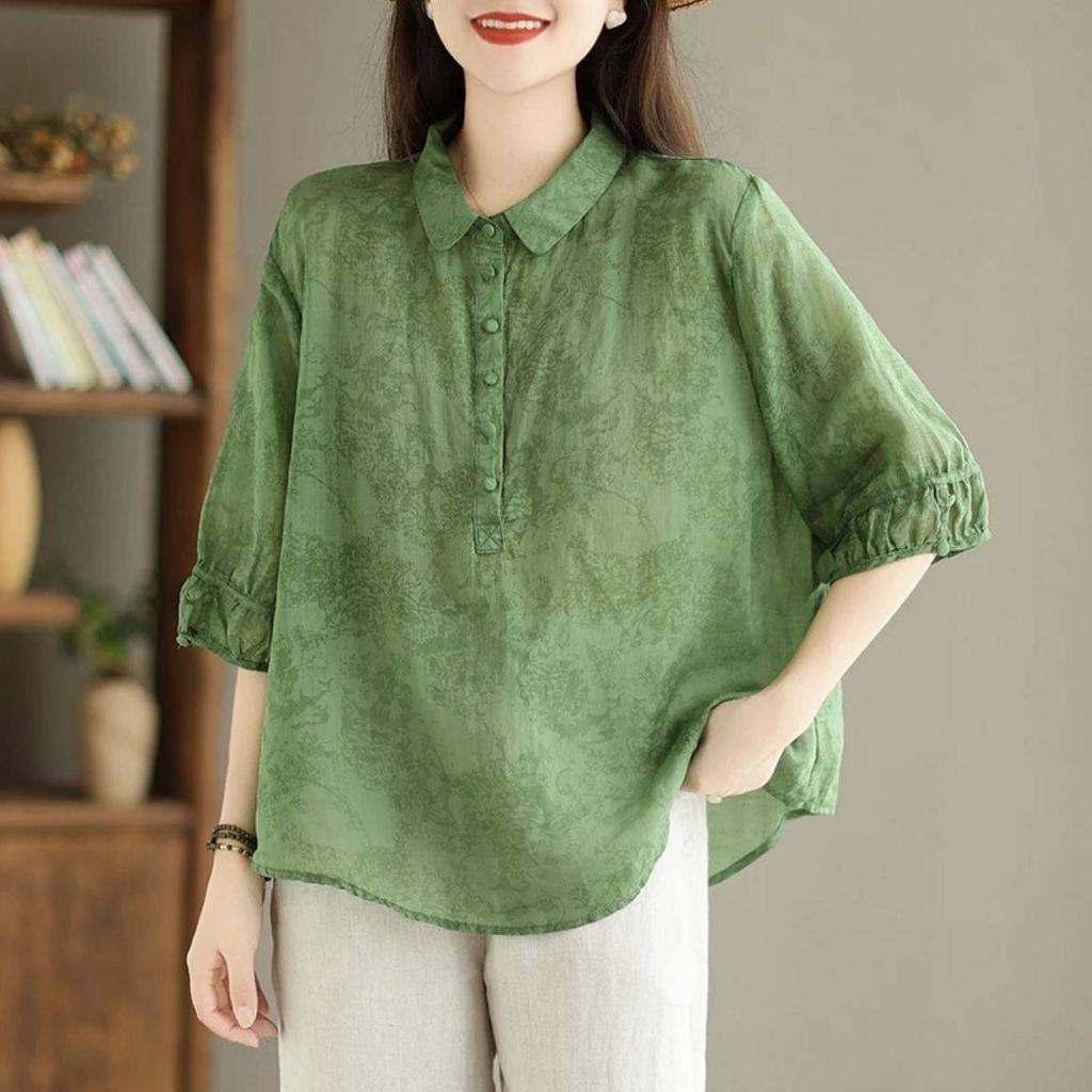 Estate Nuovo Camicia Manica Corta Colletto POLO Donna Cardigan Casual Slim Tessuto Jacquard Top Eleganti