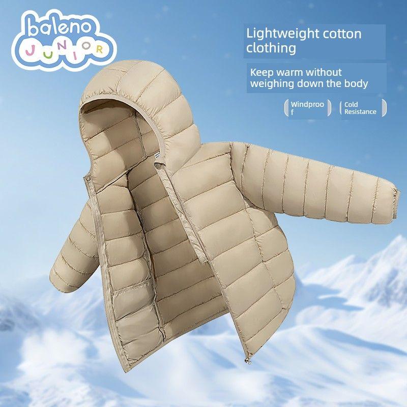 Baleno Boys  Cotton Jacket Autumn and Winter 2025 New Children s Lightweight Cotton Coat Jacket Girls  Big Kids Hooded Top Light Khaki/Solid Color 130