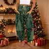 Women's Casual Cotton Linen Pants Plus Size High Waist Printed Loose Fit with Pockets
