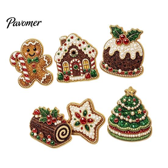 Holiday Home Decorations 6Pcs/Set Fridge Magnets Faux Pearl Art Kit, Christmas Snowman Tree Santa DIY Kits Magnets, Mosaic Refrigerator Decorative for