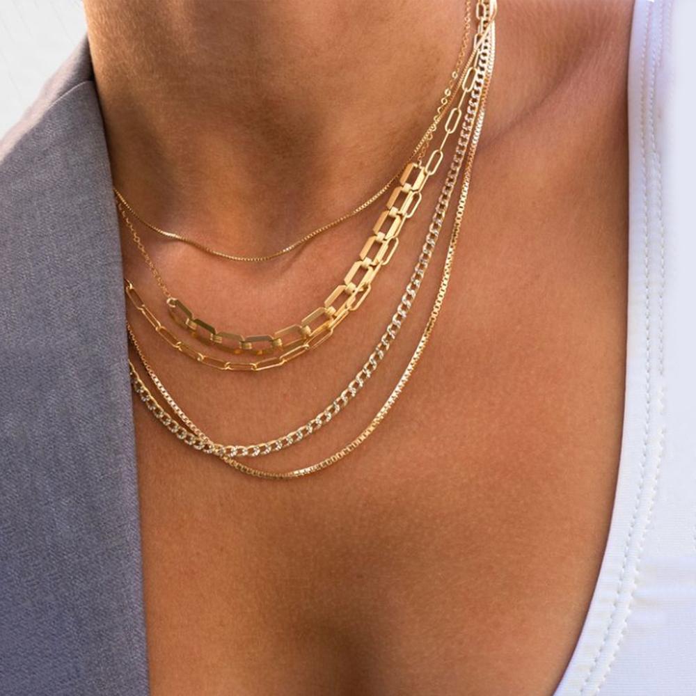 

5pcs/Set Simple Braided Bead Chain Necklaces For Women Gold Color Layered Pendant Necklace Set Daily Party Wear Jewelry Gift New