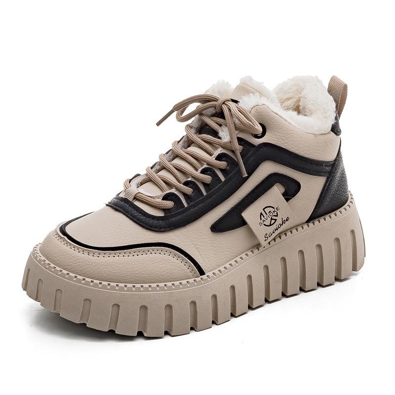 High-top cotton shoes winter velvet thickened warm snow boots women's versatile new cotton boots large cotton women's shoes winter