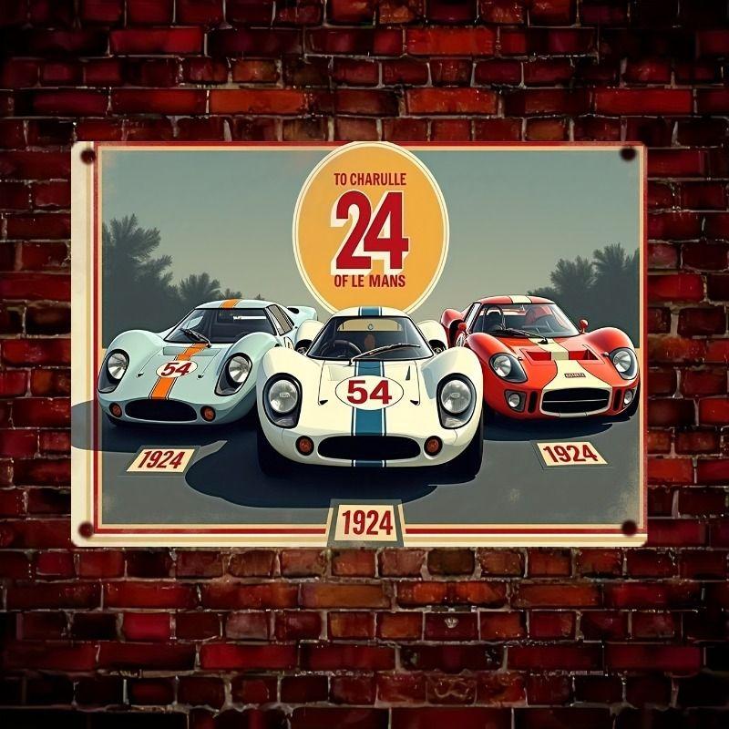 Racing Car Retro Style Metal Decorative Painting for Garage Room Decor