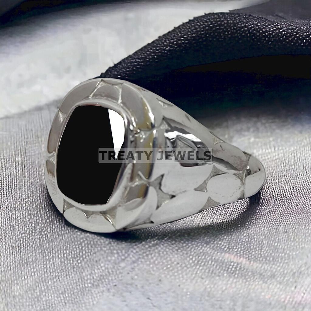 Black Onyx Cushion Cut Gemstone With 925 Sterling Silver Ring For Men's #237 JL375576966711