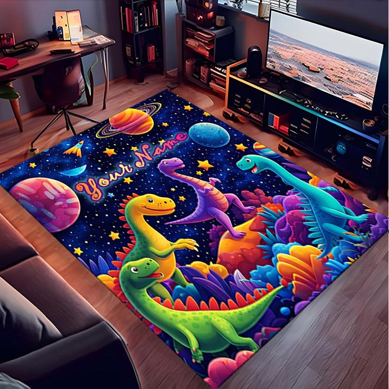 1PC Custom Name Dinosaur Galaxy Adventure Theme Floor Mat Ideal for Living Room, Game Rooms, Office, Bedroom,Floor Mat Playful Design