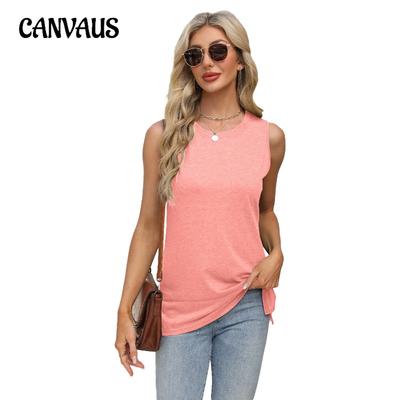 Women's New Spring and Summer Vest Round Neck Sleeveless T-shirt Open Loose Tops