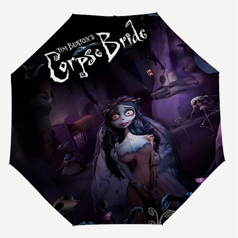 1pc Corpse Bride Automatic Open/Close Umbrella Compact Folding Umbrella with 8-Rib Shaft Lightweight Esign, for Women/Men1206A