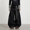 Women's Retro Black & Gray Scimitar Jeans: Autumn/Winter Baggy Wide-Leg Bloomers