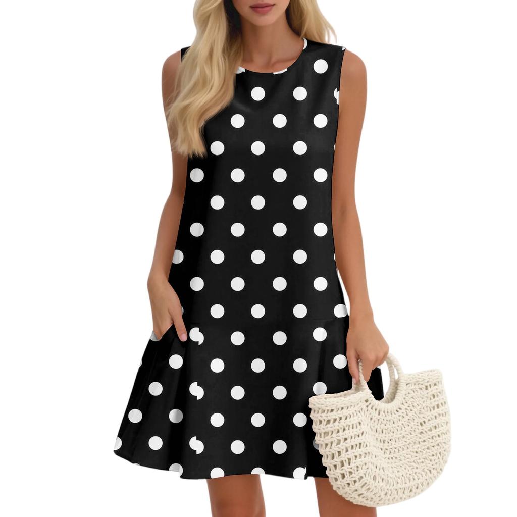 Women's Casual Fashion Breathable Round Neck Vest Floral Holiday Dress With Pockets