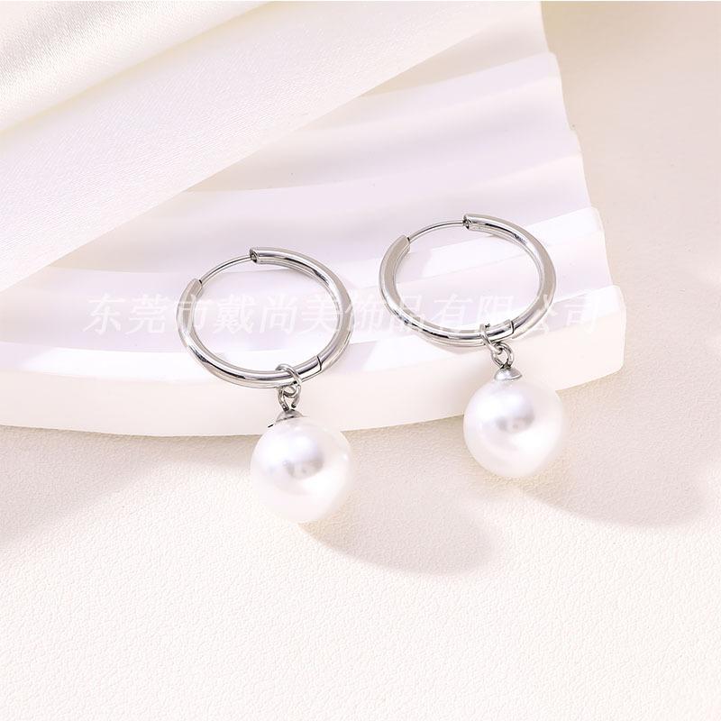 Pearl earrings high-end fashion stainless steel stud earrings versatile temperament trend earrings