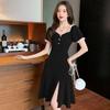 Elegant Forest Girl Slim-Fit Little Black Dress - Hepburn Style, Youthful Waist-Cinching Summer Design