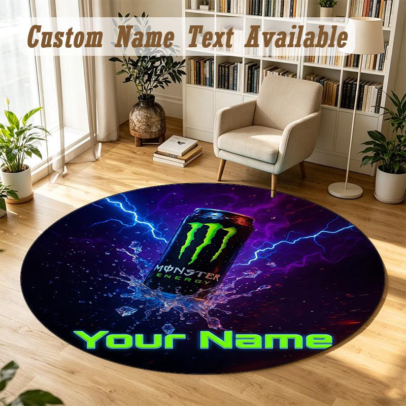 Round Rug Custom NameMonster Energy Pattern Non Slip Carpet Home Floor Decor