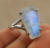 Rainbow Moonstone Ring, Coffin Ring, 925 Solid Sterling Silver, Coffin Shape Ring, Statement Ring