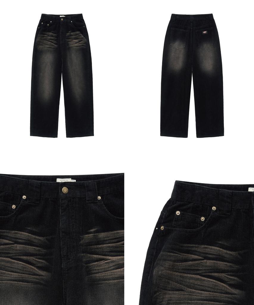 BIG UNION Brushed Wide Corduroy Pants (Black)
