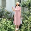 Large Size Women's Clothing Contrasting Color Polo Collar Dress, Summer New Waist and Age-reducing Medium and Long Dress 222191
