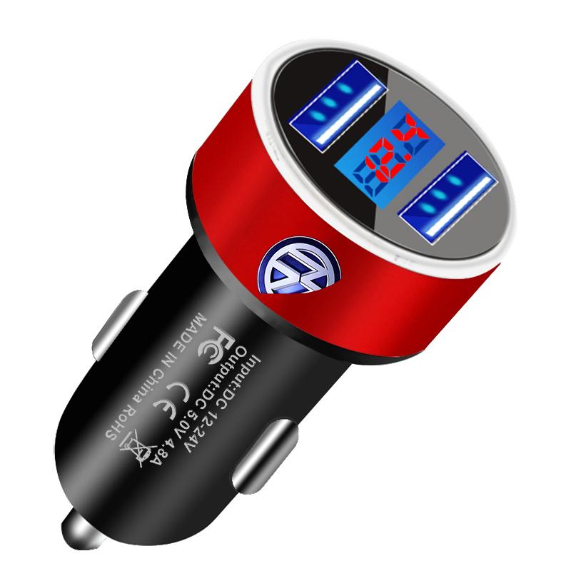 

For Volkswagen CC R-Line GTI T5 Golf T-ROC R Polo GTD Bora Car Charger 2USB Ports Fast Charging Digital Display Car Accessories