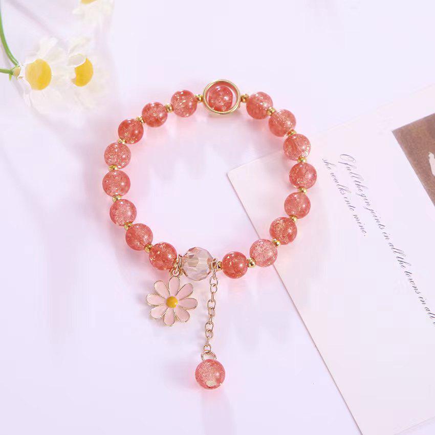 Kristall-Perlen-Blumenarmband - Koreanischer Stil, Geschenk für die beste Freundin, Kleines Gänseblümchen-Design, Frisch und Süß.