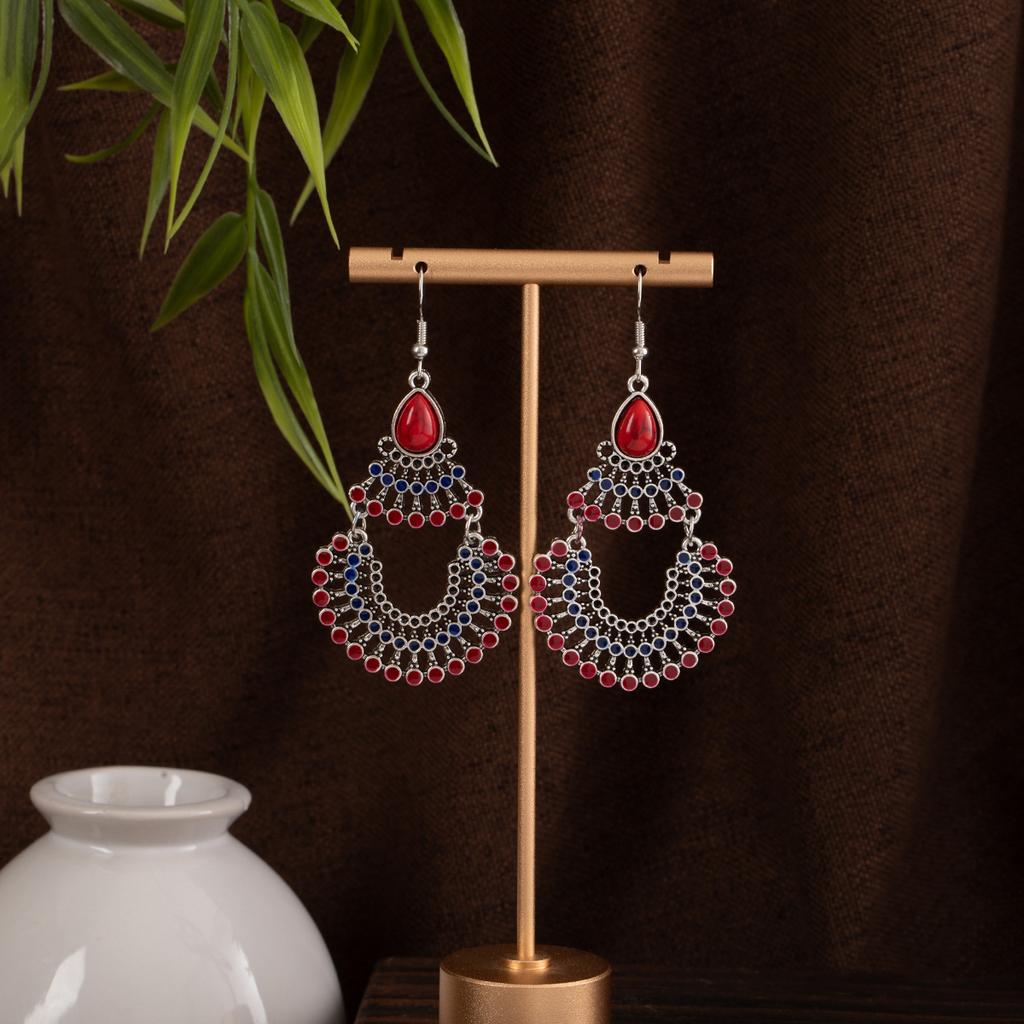 Ethnic Style Retro Bohemian Style Stud Earrings Colored Turquoise Fringed Water Drop Earrings Exotic Personality Niche Earrings