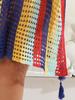Plus Size Women's Color Contrast Patchwork Woven Hollow Beach Bikini Smock Dress Lace Up