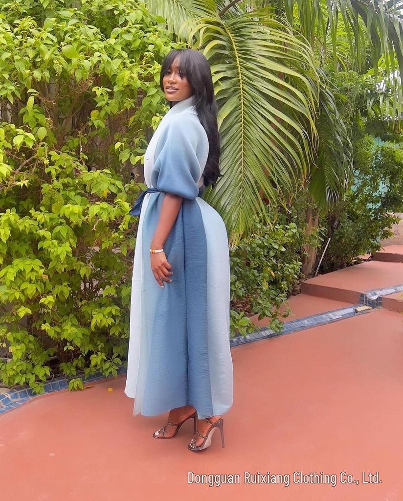 Plus Size African Pleated Long Dress Set - Miyake Style