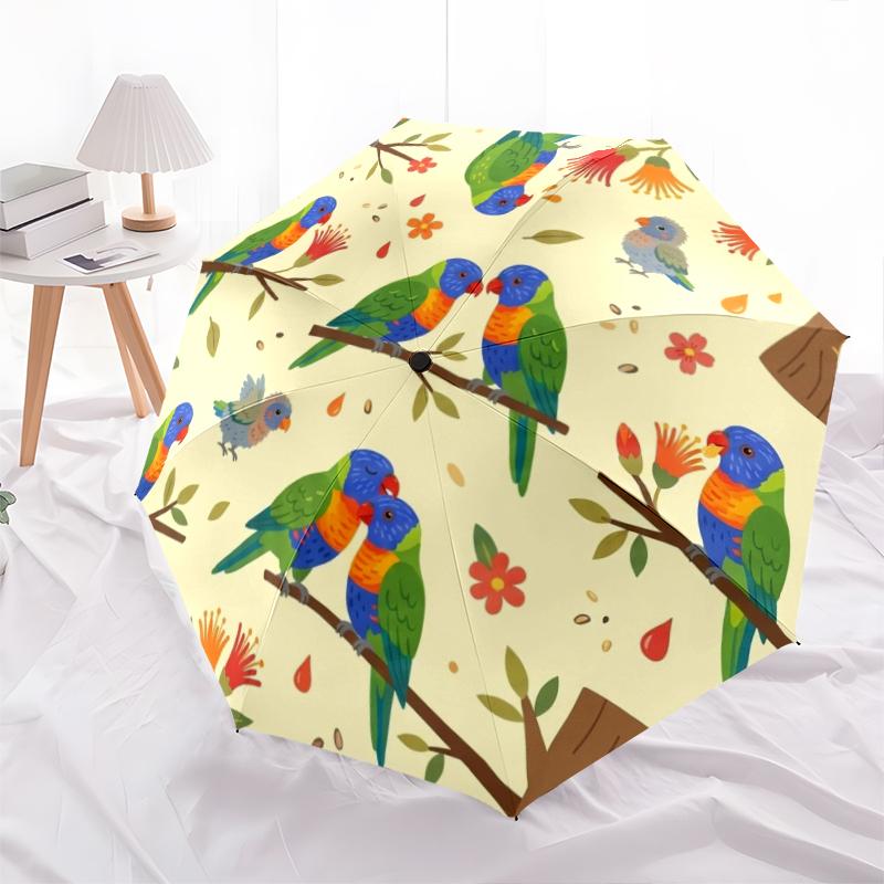 1 PC Automatic Folding Umbrella - Cute Parrot Pattern, Portable & Foldable Design with 8 Ribs, Christmas Birthday Gifts