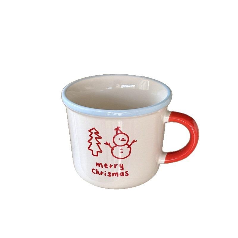 

Ins Style Winter Snowman Ceramic Mug Breakfast Milk Cup Couple Commemorative Cute Pattern Creative Suitable for Giving Friends 350ml