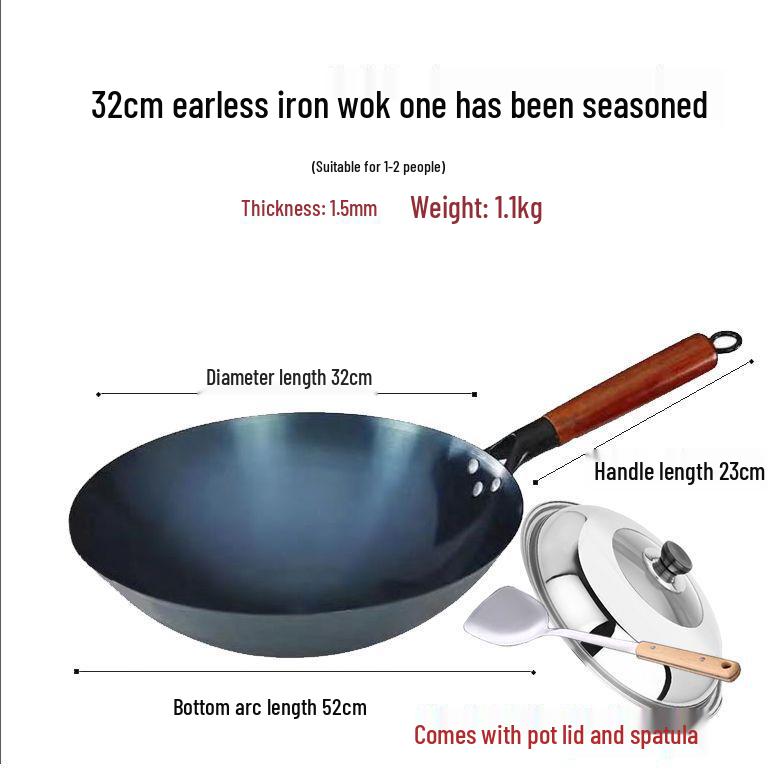 Handmade Non-Stick Iron Wok: Pre-Seasoned, Thickened, Uncoated, Ready for Cooking