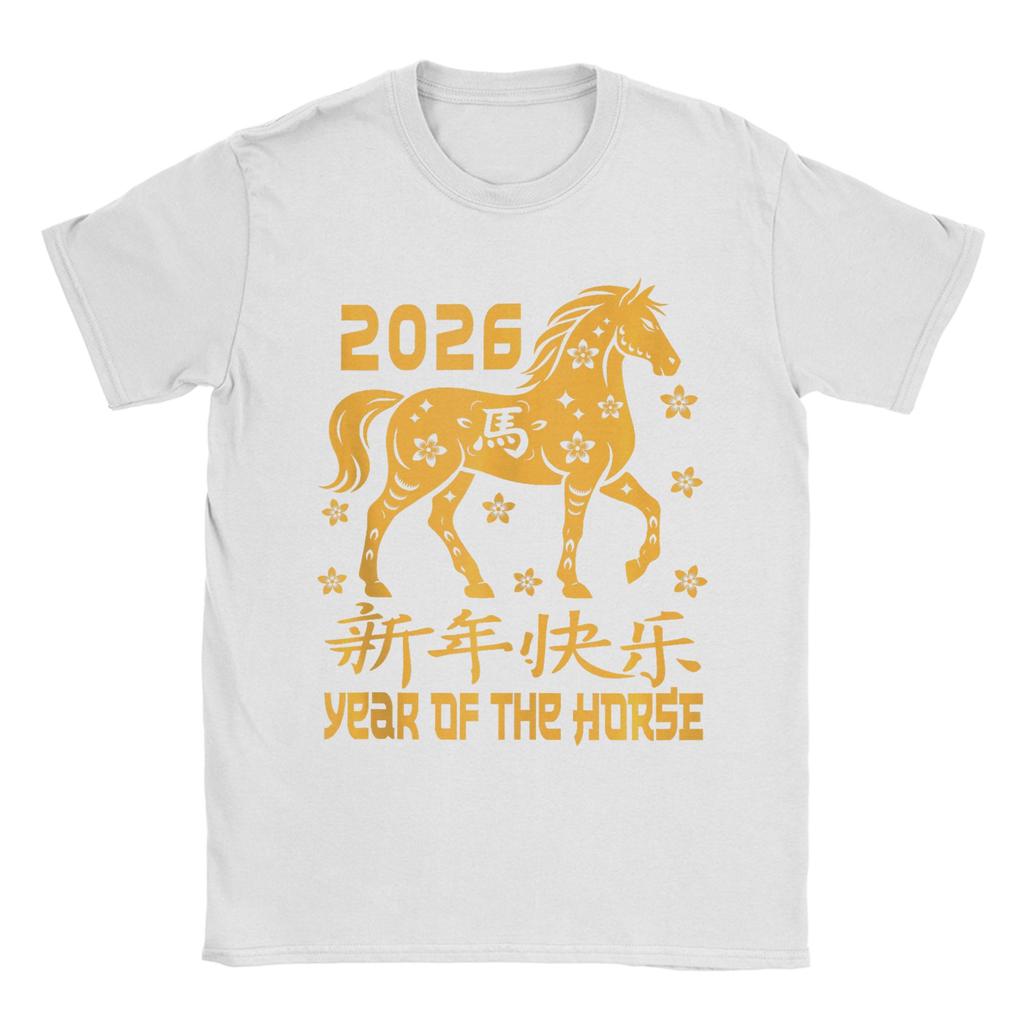 Unisex TShirts Chinese New Year 2026 Red Year of The Horse 2026 Vintage Cotton Tees Short Sleeve T Shirt O Neck Clothing Printing